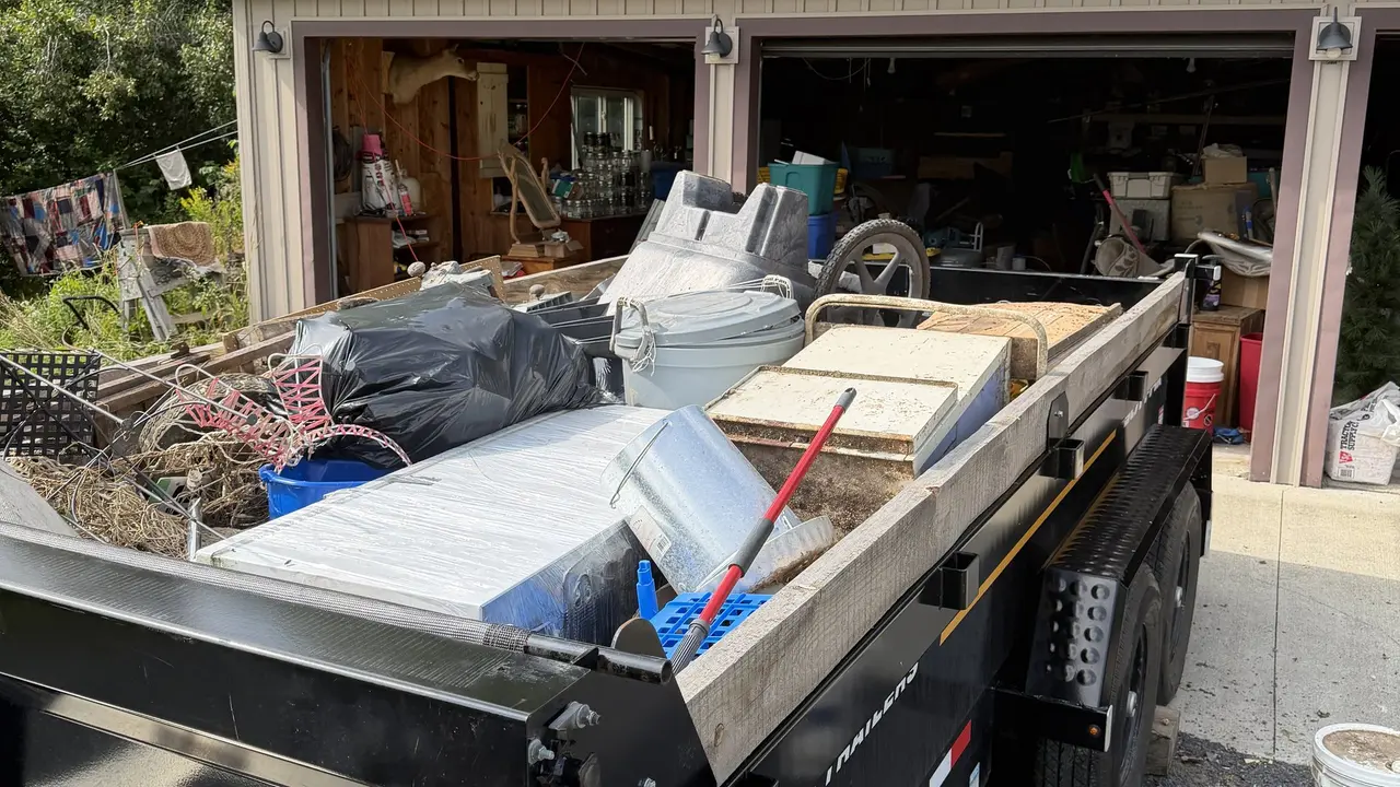 Loaded trailer in a driveway